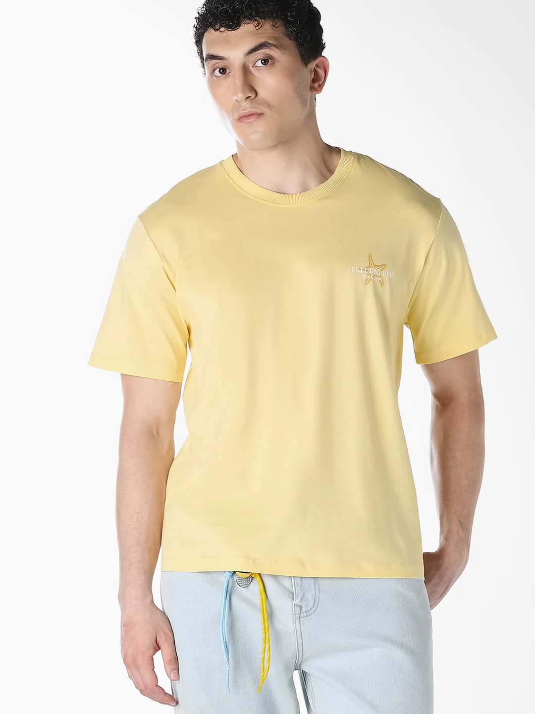 Men's Light Yellow Crew Neck T-shirt