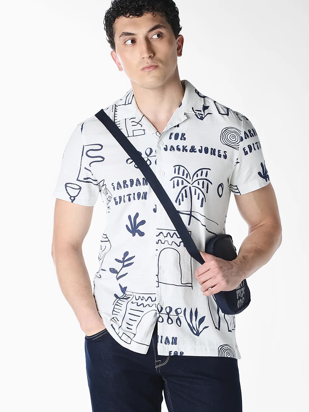 Men's White Printed Comfort Fit Shirt