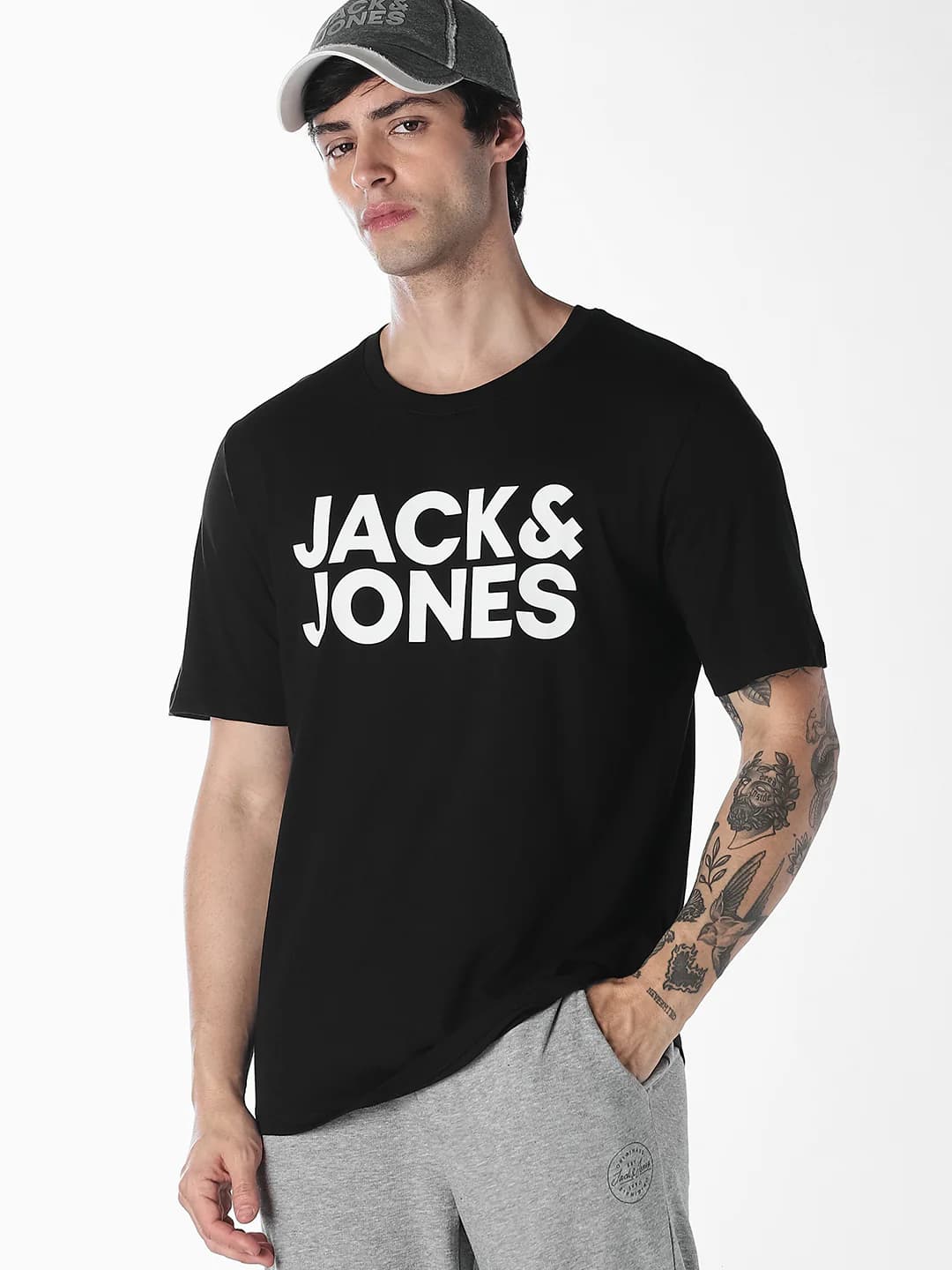 Men's Logo Print Slim Fit O-Neck Black T-shirt