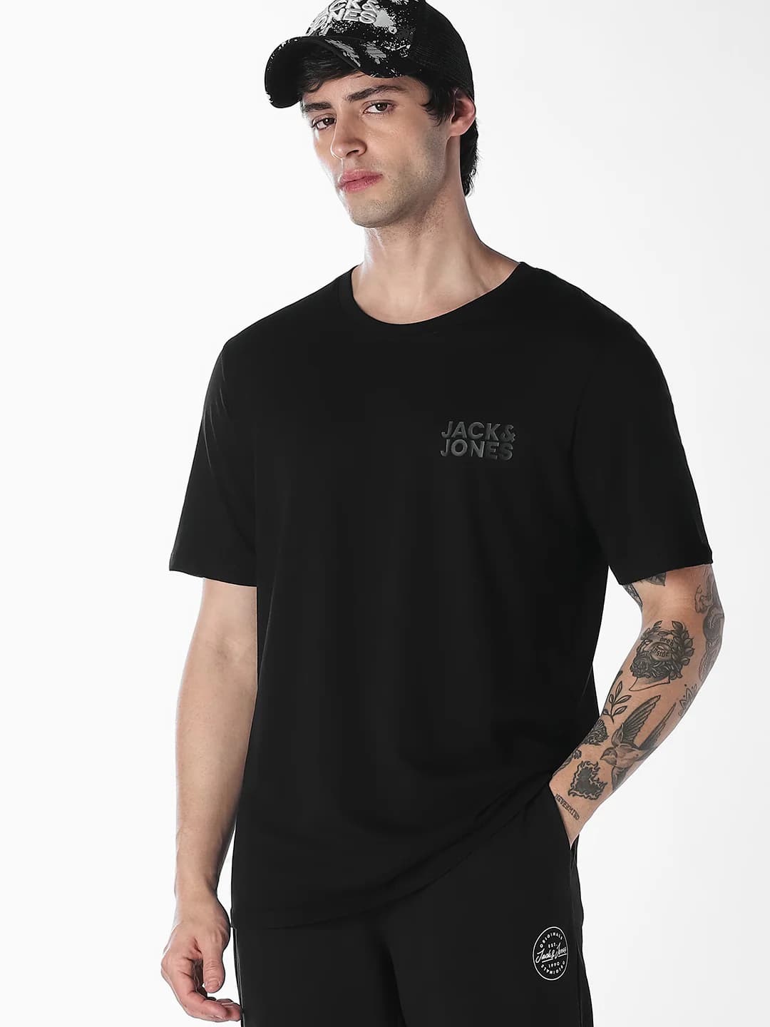 Men's Logo Print Slim Fit O-Neck Black T-shirt