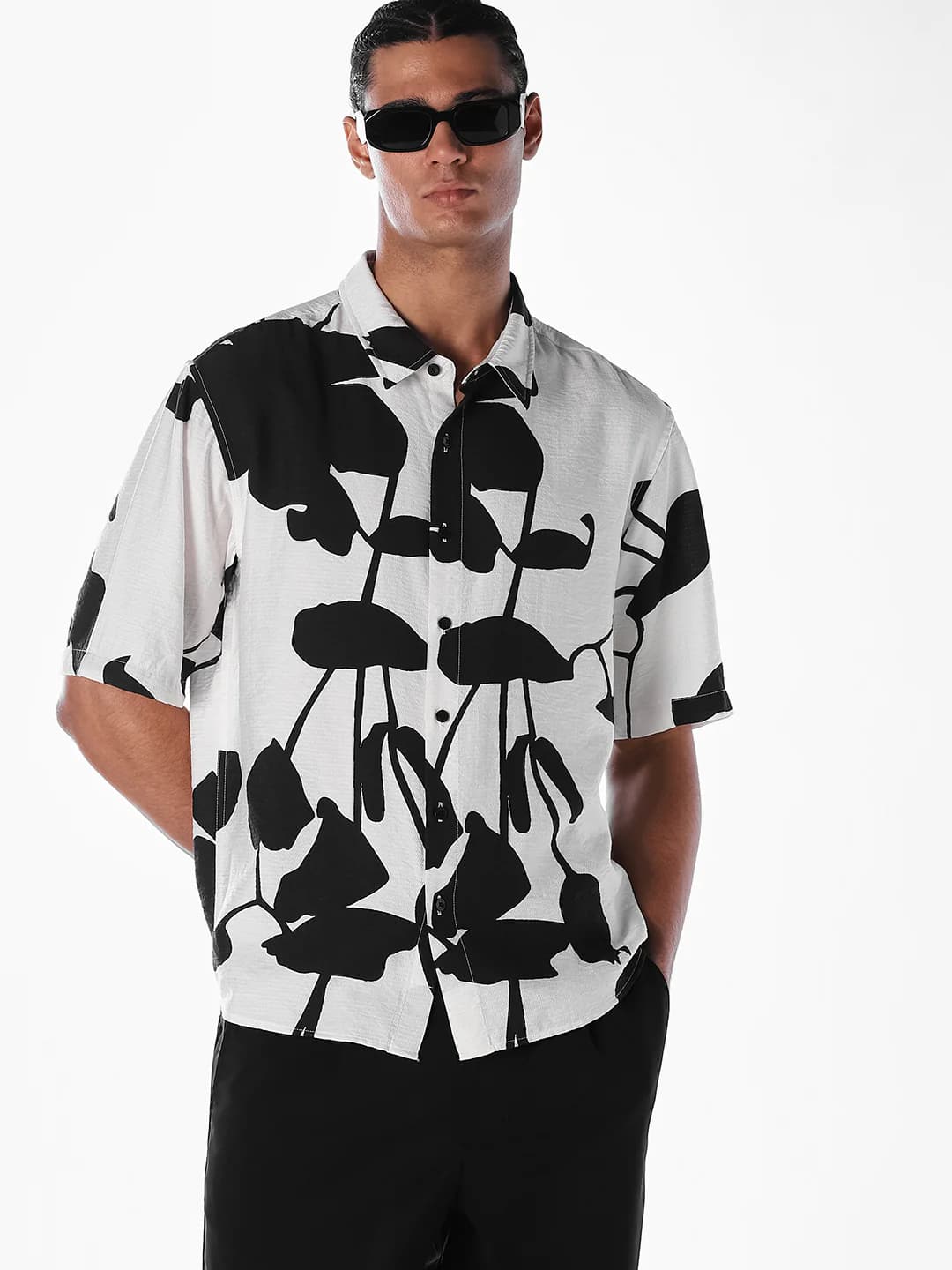 Men's Black Printed Oversized Shirt