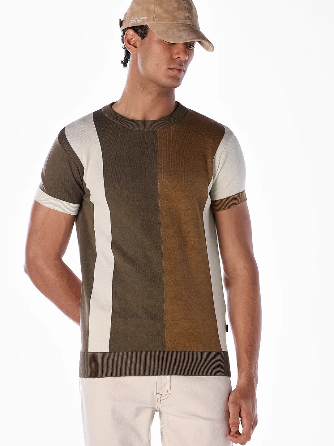 Men's Colourblocked Knitted Crew Neck T-shirt