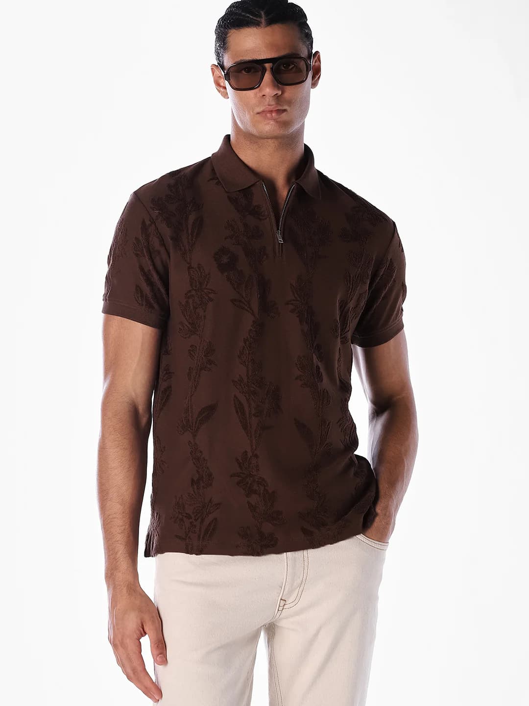 Men's Jacquard Floral Cotton Polo Tshirt