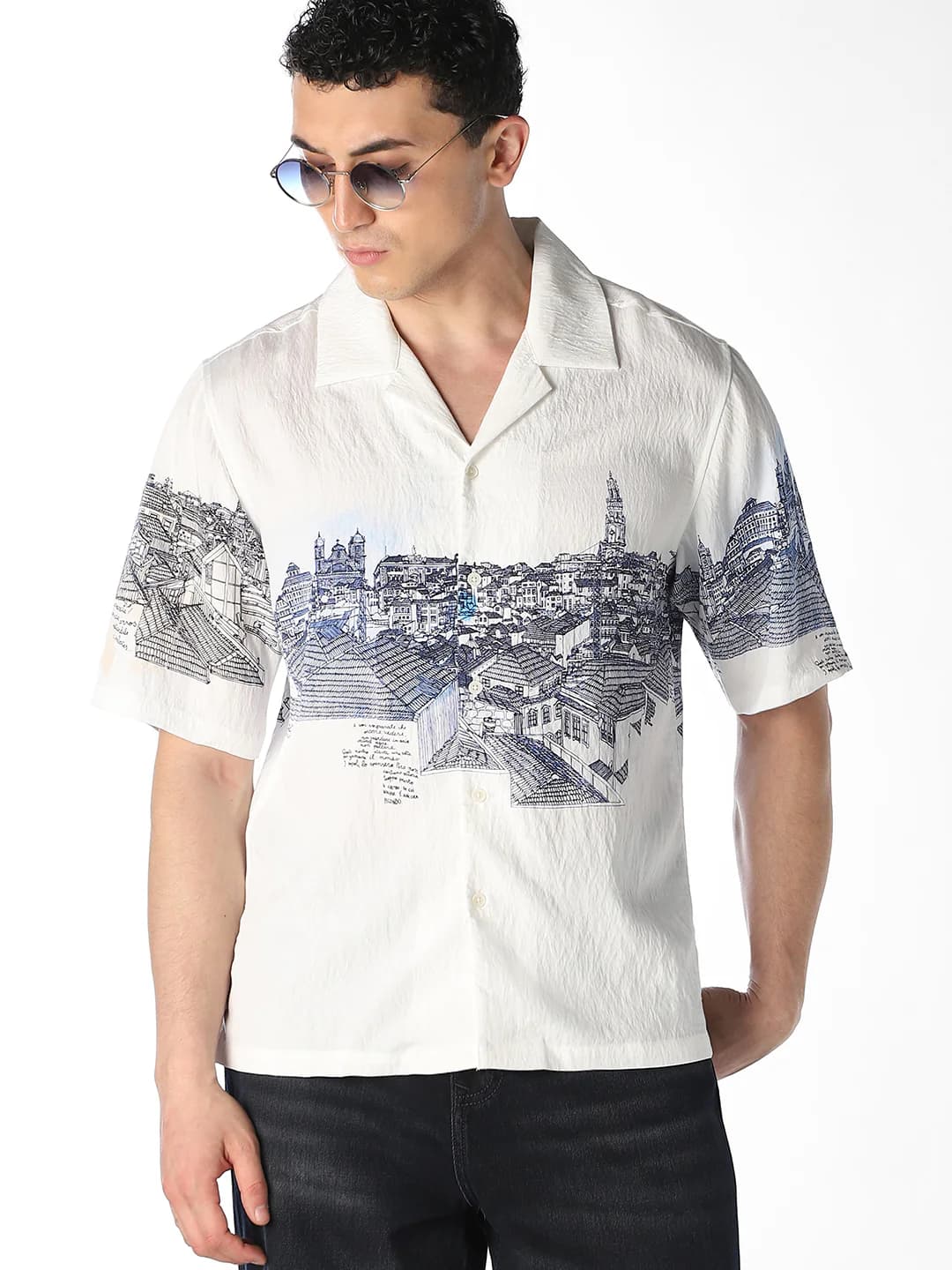 Men's White Printed Comfort Fit Shirt