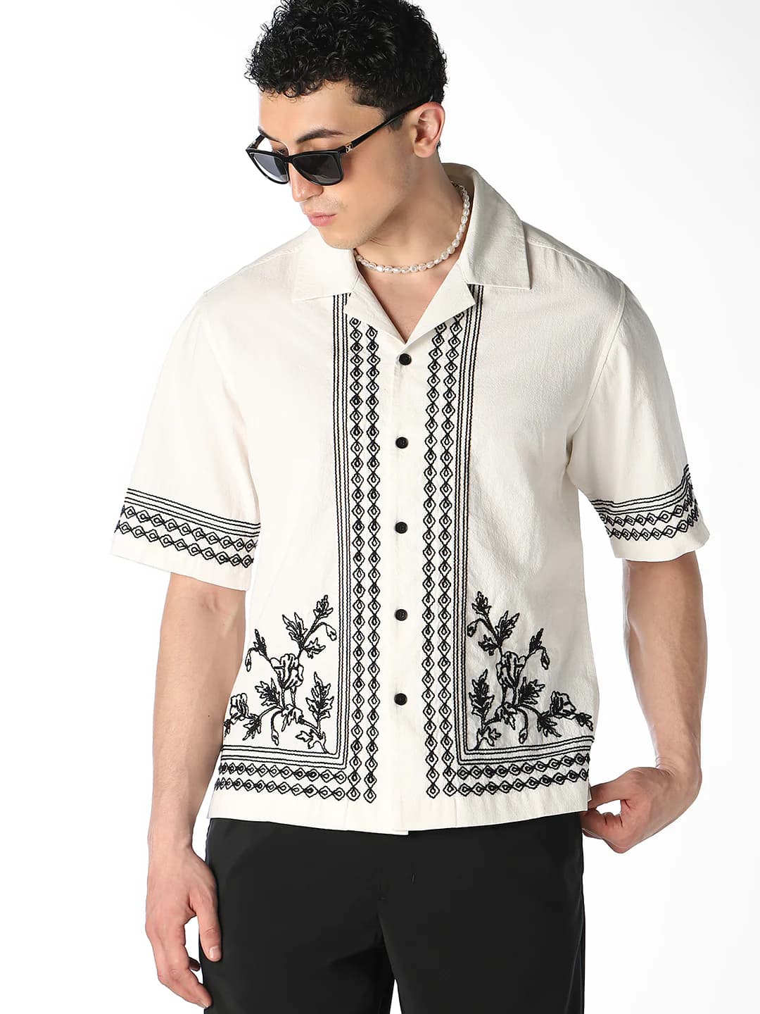 Men's White Embroidered Oversized Shirt