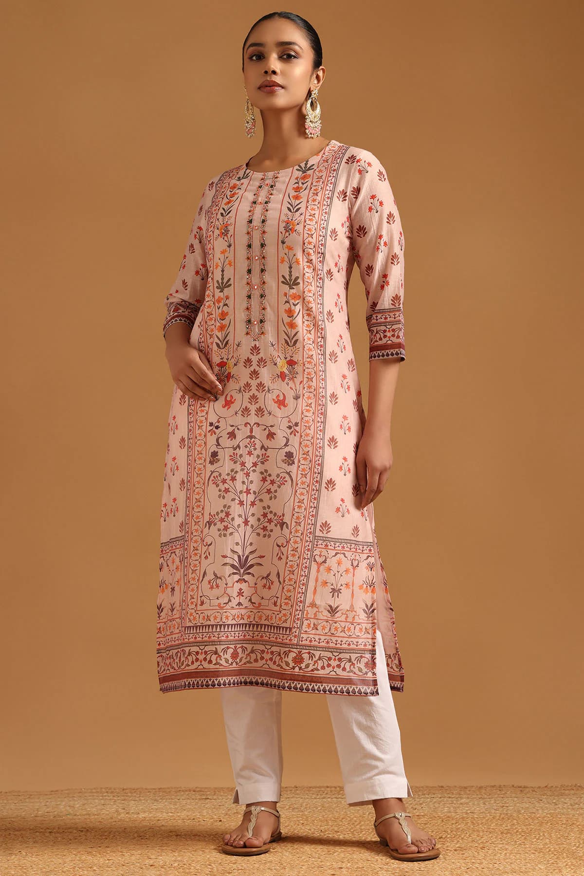 Women's Pink Festive Floral Kurta