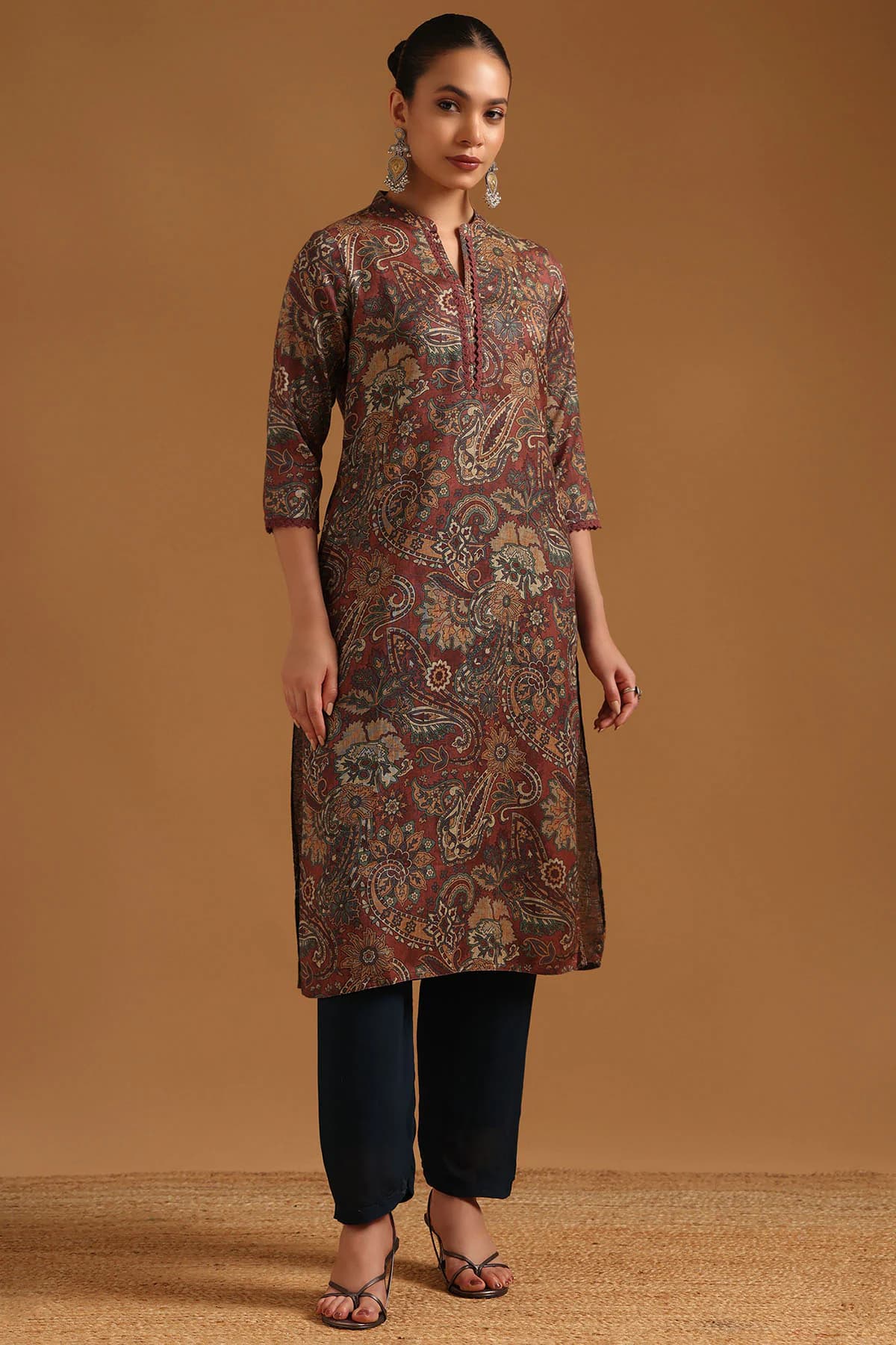 Women's Brown Festive Floral Kurta