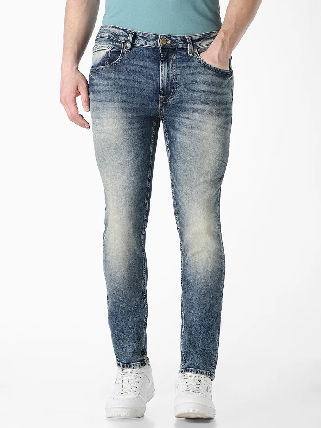 Men's Blue Casual Skinny Fit Low Rise Jeans