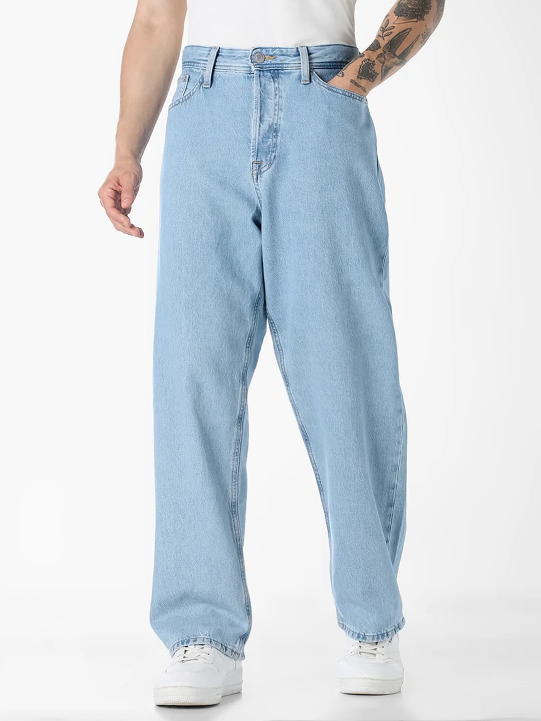 Men's Blue Casual Baggy Fit Low Rise 5 Pocket Jeans