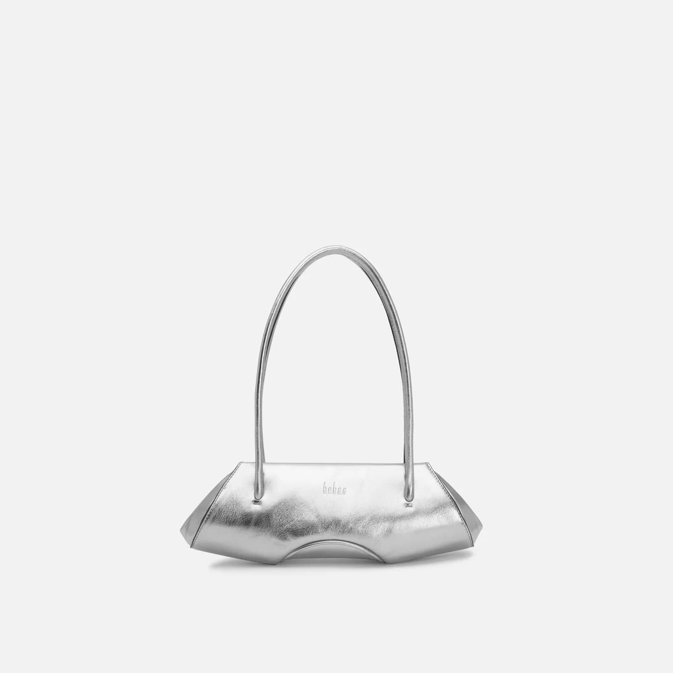Women's Silver Metallic Leather Elizabeth Baguette Mini Shoulder Bag