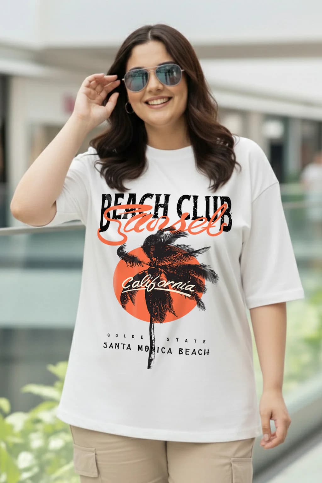 Women's White Casual Printed Oversized Fit Plus Size Tshirt
