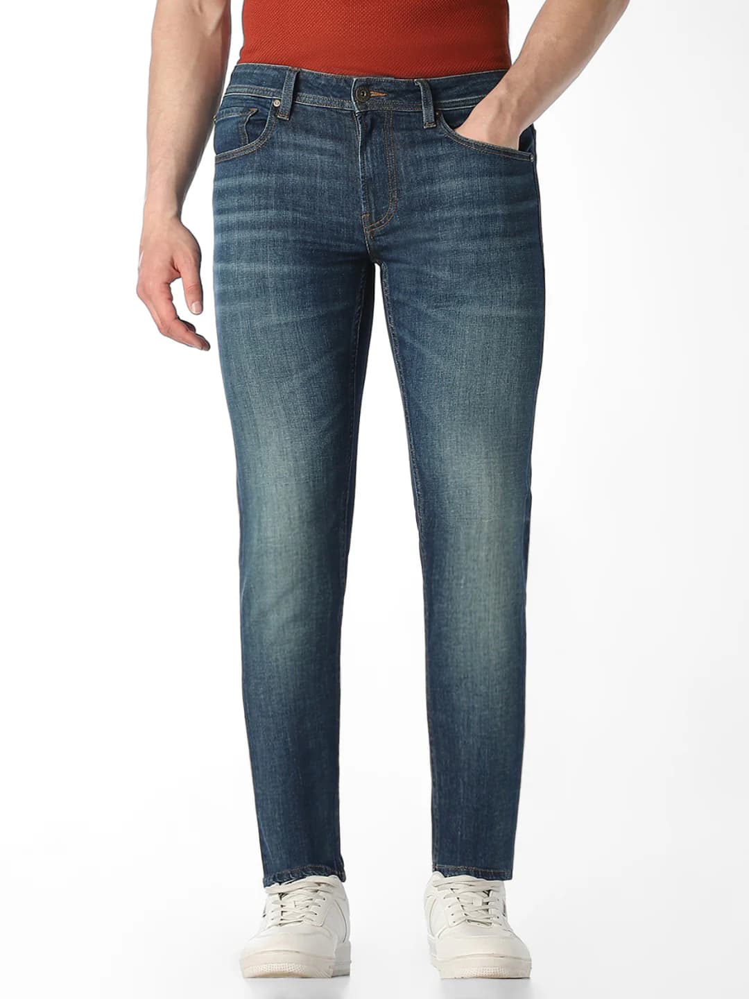 Men's Blue Casual Low Rise Slim Fit Faded Jeans