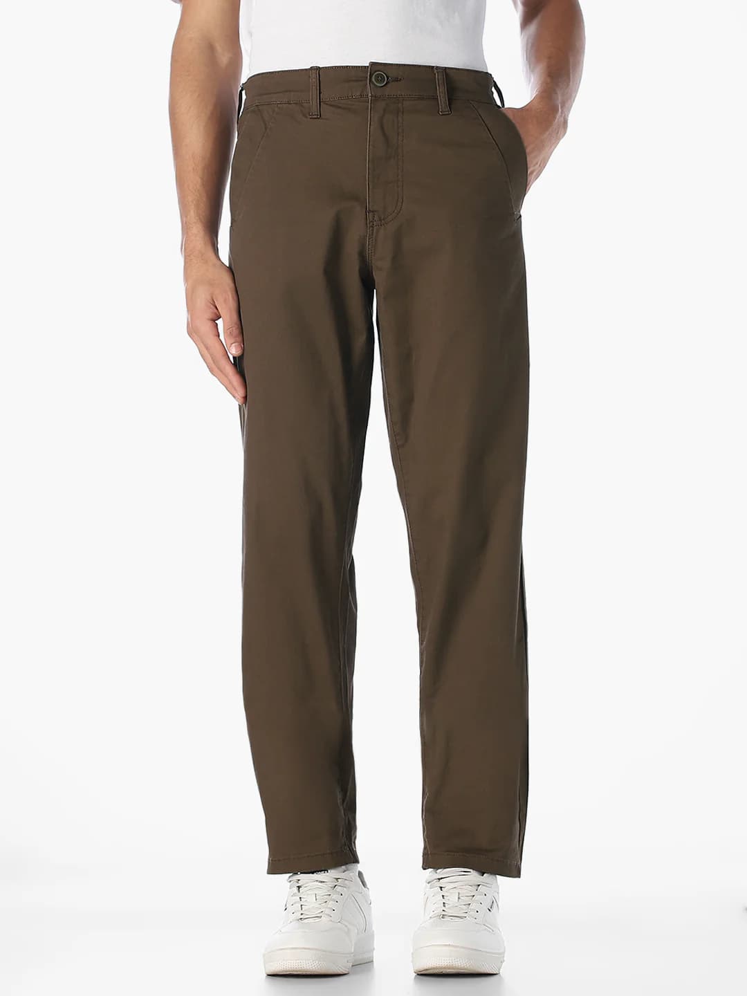 Men's Brown Casual Mid Rise Regular Fit Trouser