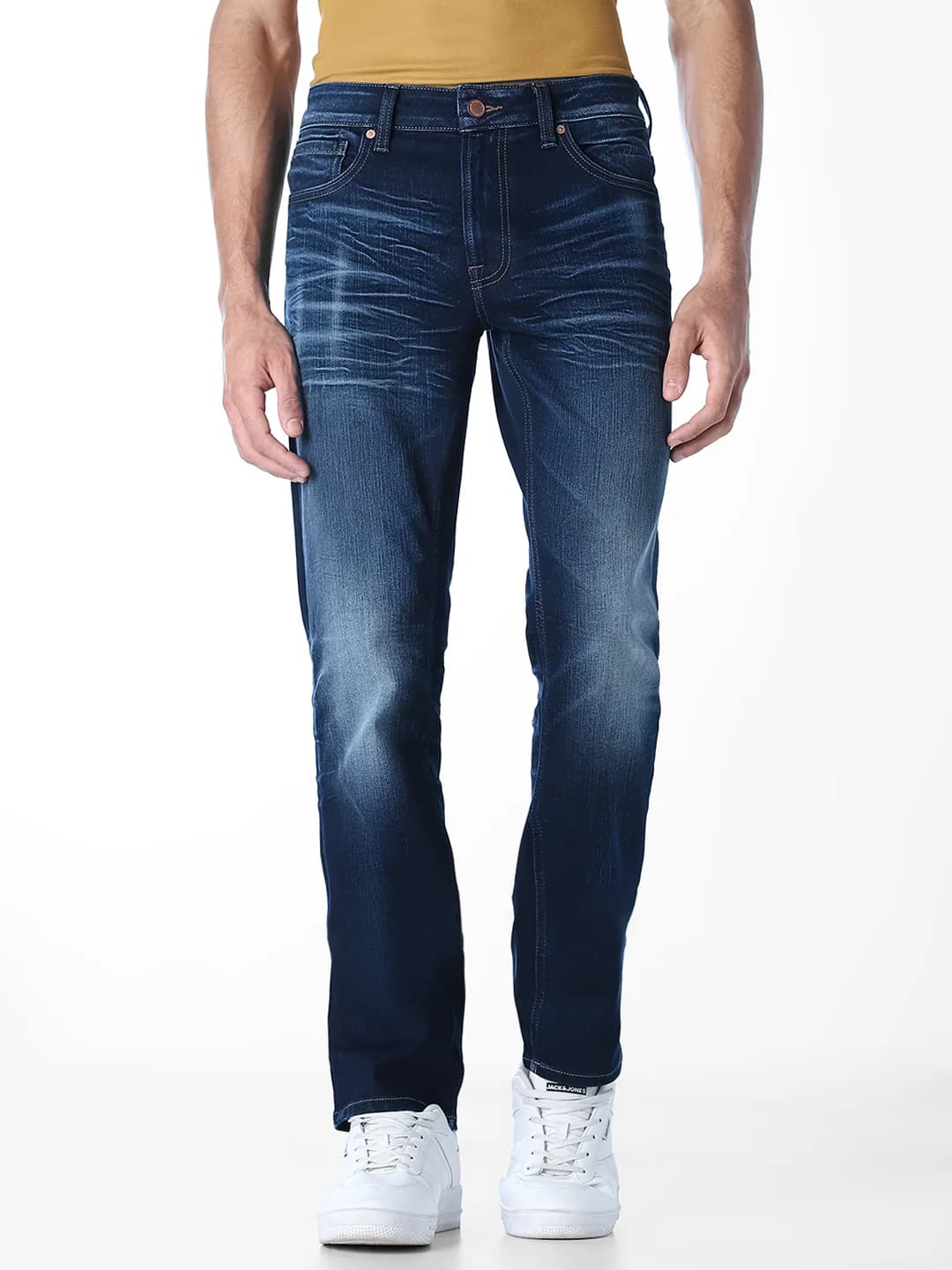 Men's Blue Casual Low Rise Straight Fit Faded Jeans