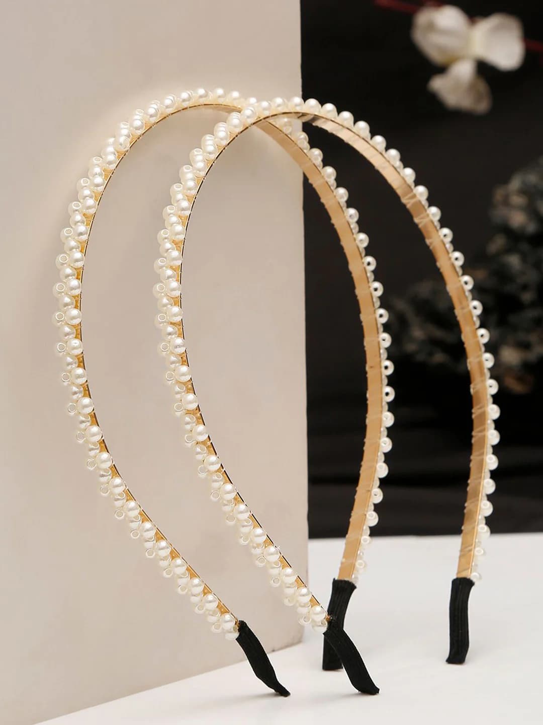 Women's White Beaded Hairbands - Set of 2