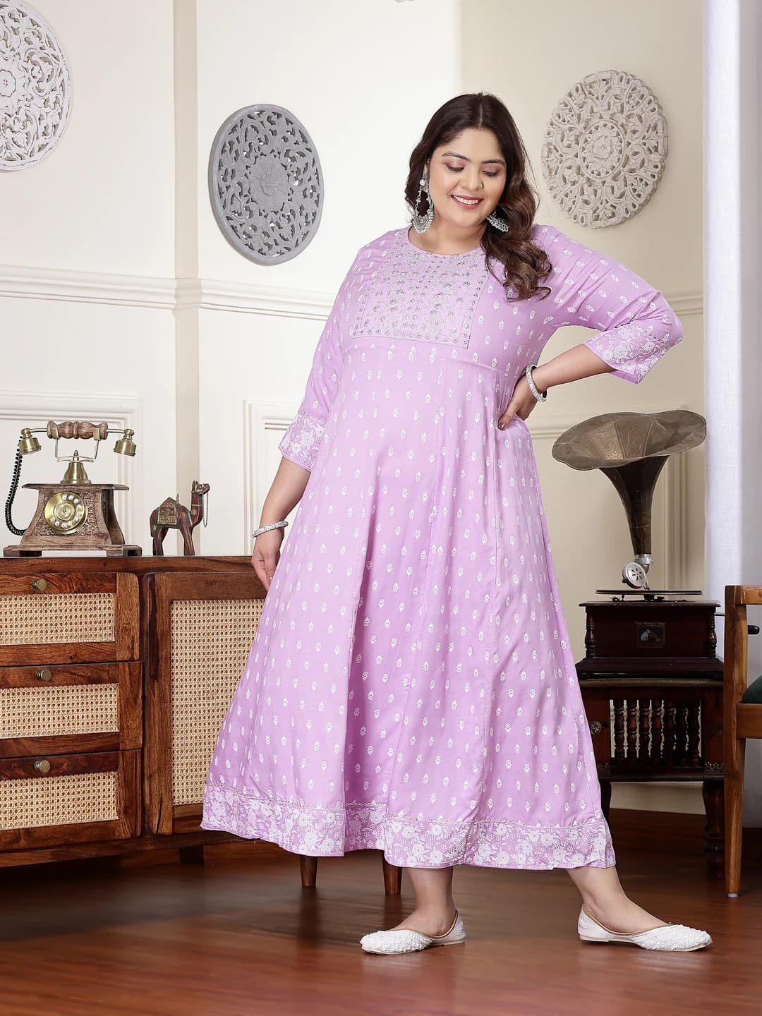 Women's Purple Festive Printed Rayon Anarkali Kurta