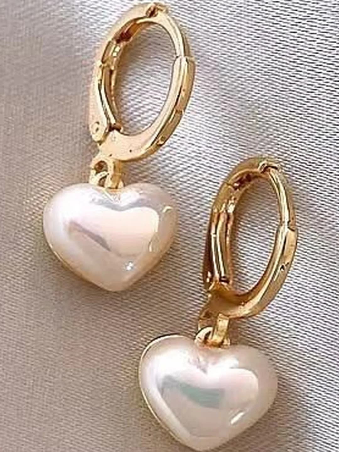 Women's White Pearls Beaded Heart Shaped Drop Earrings