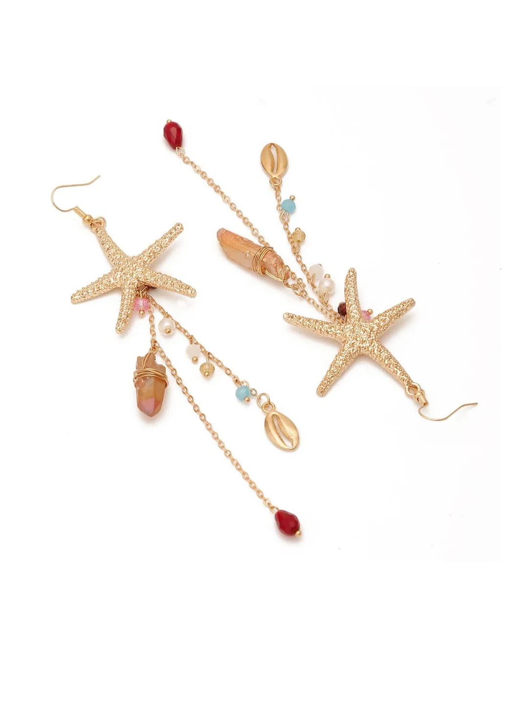 Women's Gold Artificial Stones Studded Starfish Shaped Drop Earrings