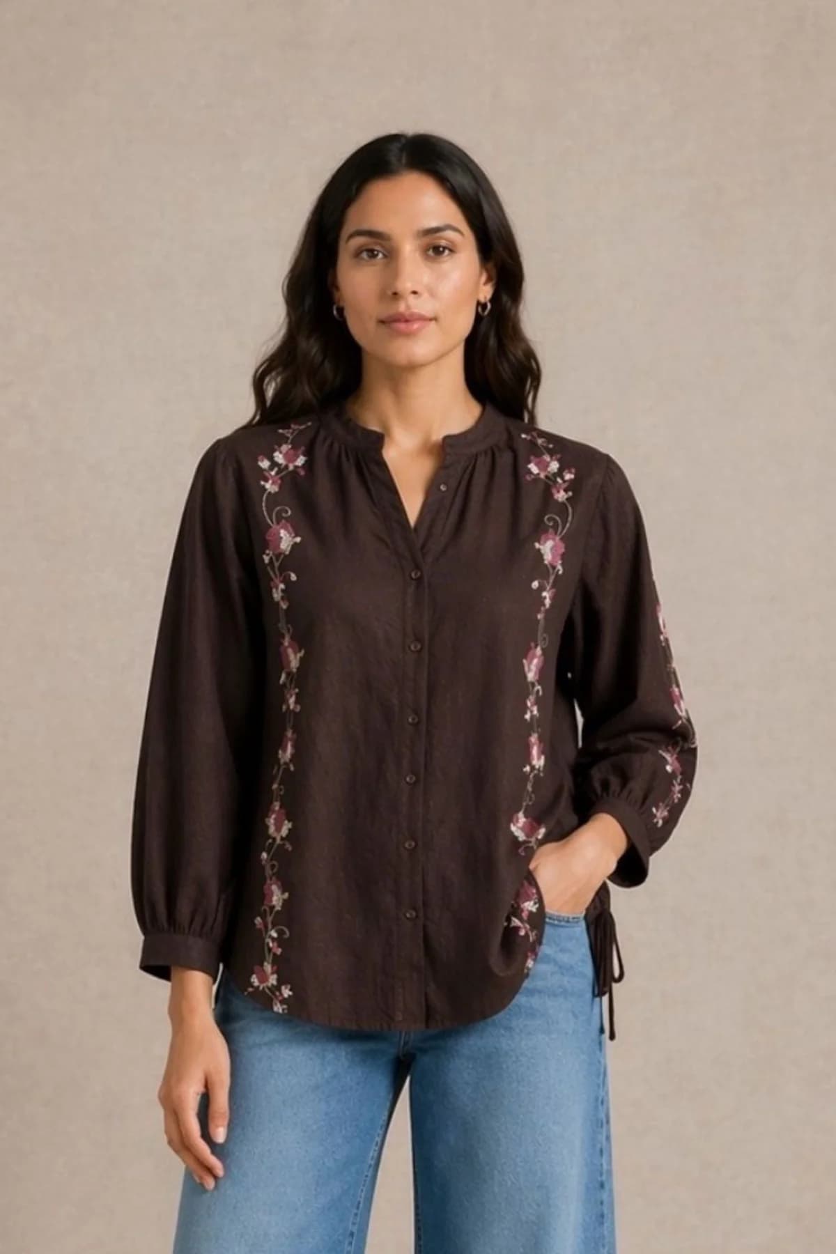 Women's Brown Relaxed Fit Cotton Shirt