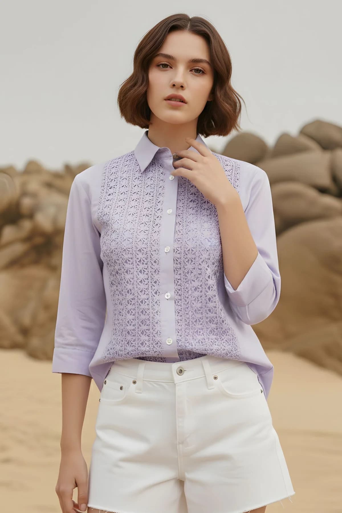 Women's Purple Knitted Regular Fit Shirt