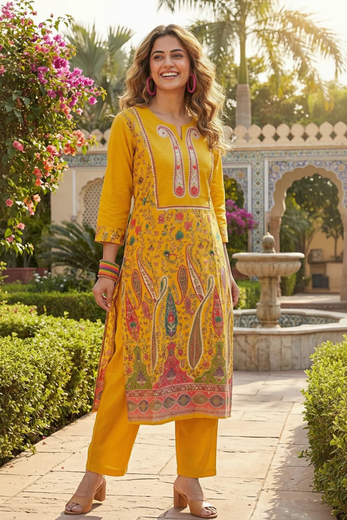 Women's Yellow Digital Printed Cotton Co-ords Set