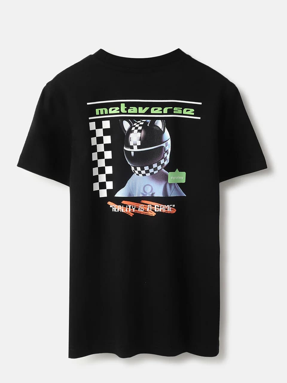 Boys Black Regular Fit Casual Half Sleeves Graphic Tshirt