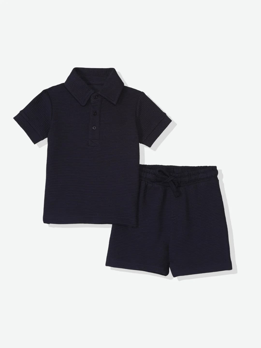 Boys Navy Casual Solid Regular Fit Shirt and Mid Rise Shorts