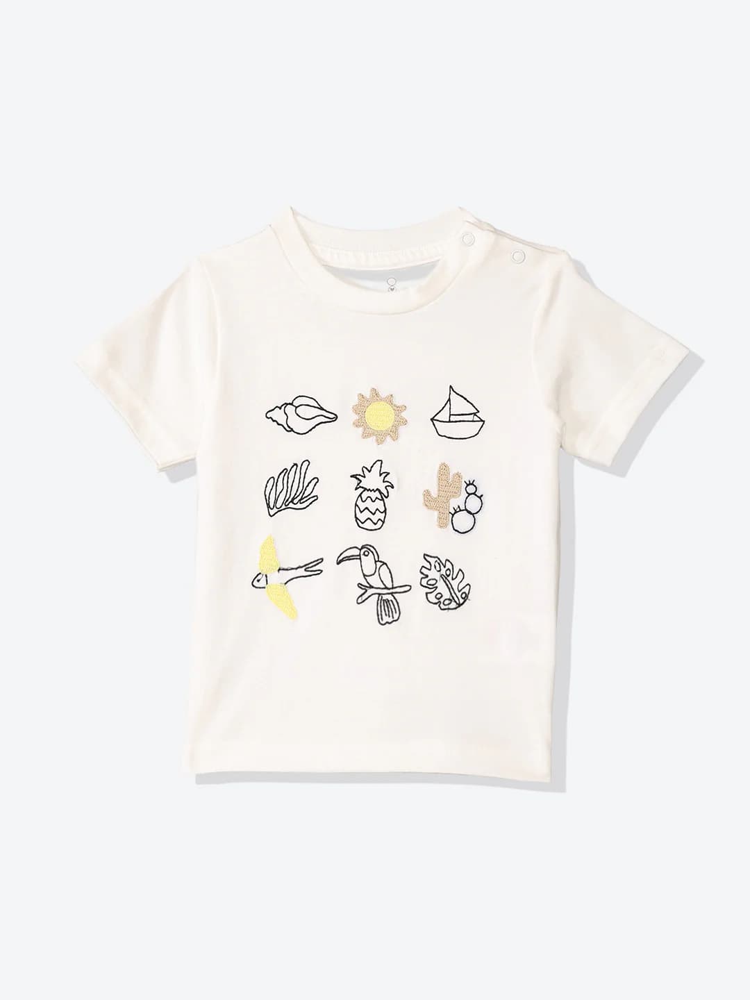 Boys Cream Casual Printed Regular Fit Tshirt
