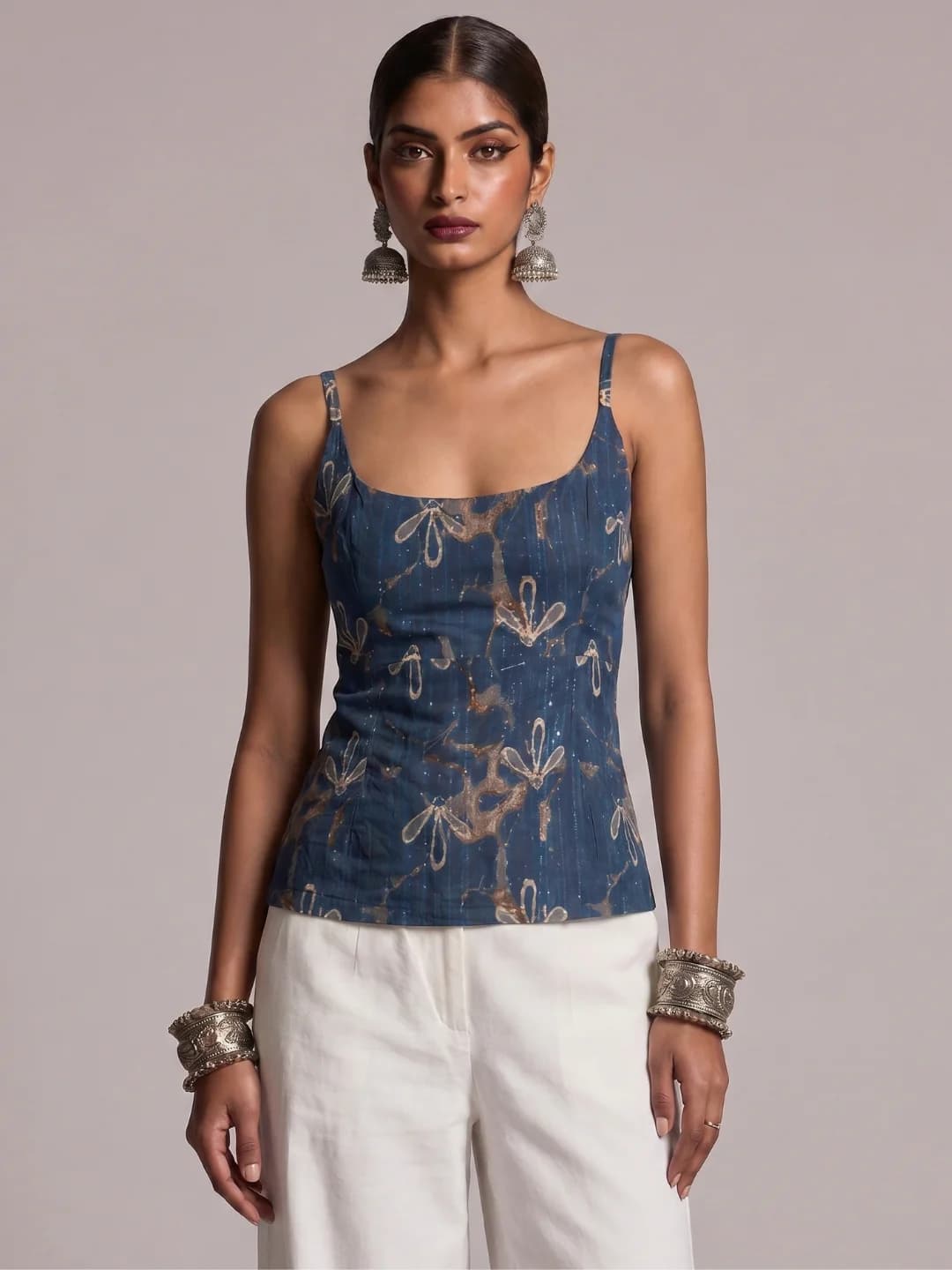 Women's Blue Casual Sleeveless Kia Corset Top