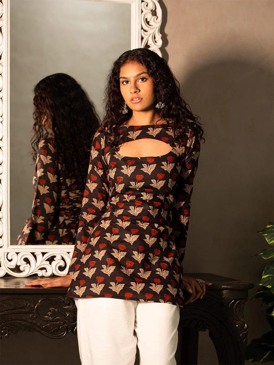 Women's Black Casual Full Sleeves Aayat Dual Wear Kurti