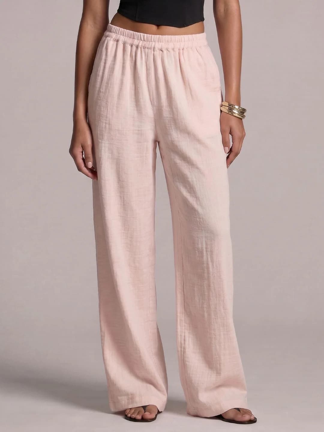 Women's Pink Casual Elasticated Regular Fit Solid Straight Trouser