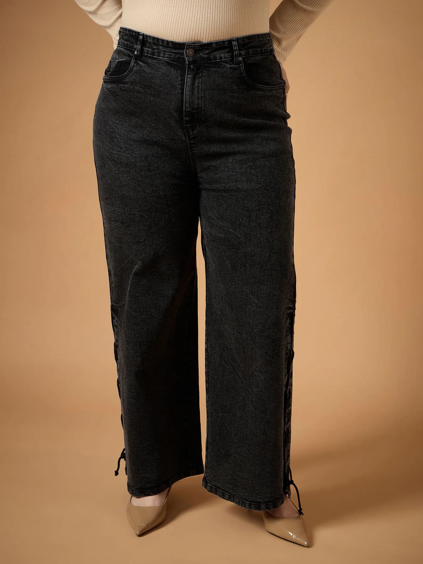 Women's Blue Casual Solid Denim Acid Wash Raw Straight Fit Jeans