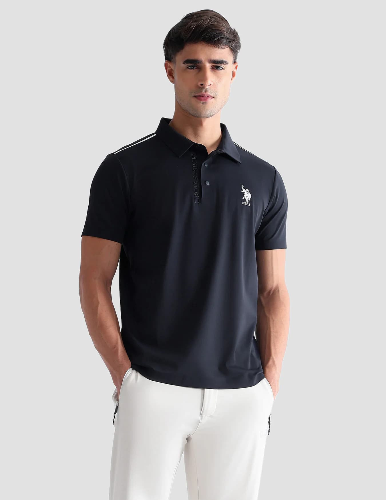Men's Navy Casual Half Sleeves Solid Regular Fit Active Polo Tshirt