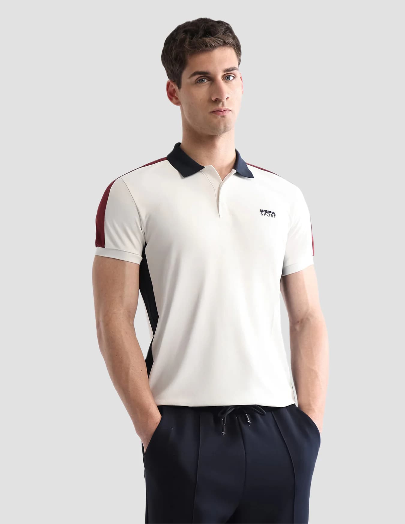 Men's Off White Casual Half Sleeves Solid Regular Fit Active Polo Tshirt