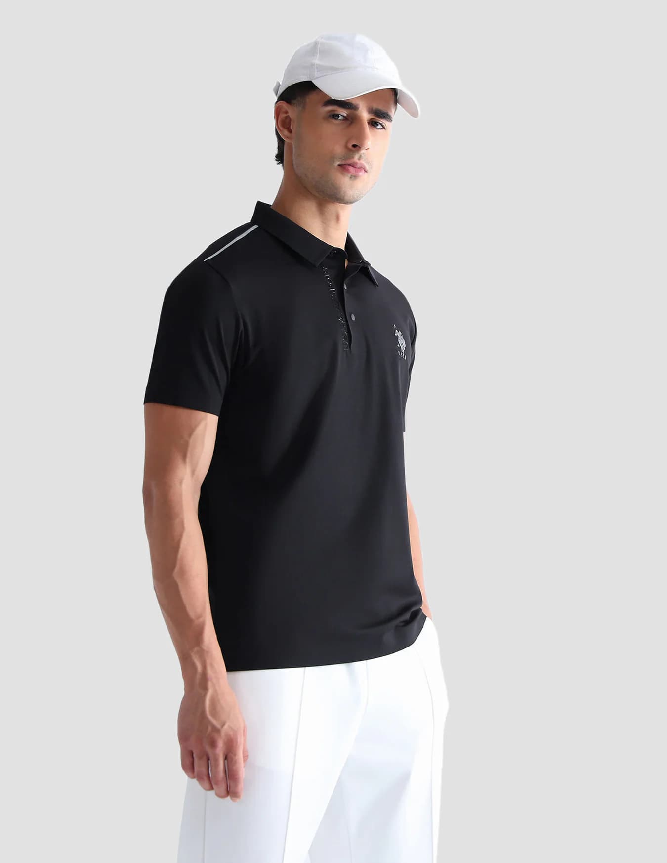 Men's Black Casual Half Sleeves Solid Regular Fit Active Polo Tshirt