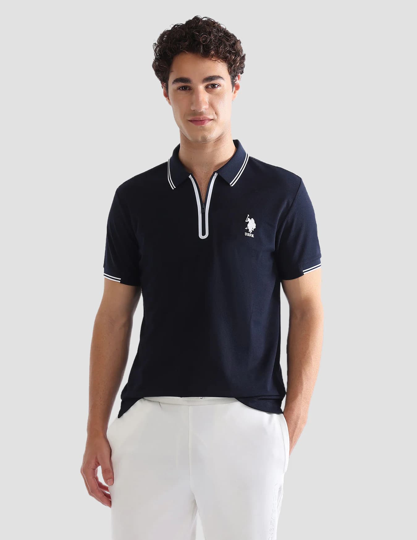 Men's Navy Casual Half Sleeves Solid Slim Fit Active Polo Tshirt