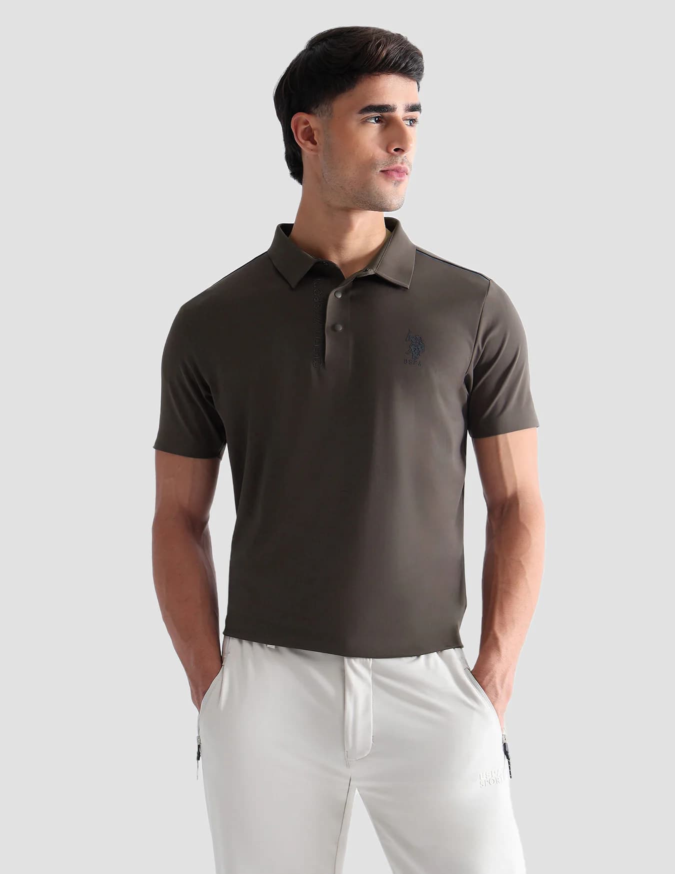 Men's Brown Casual Half Sleeves Solid Regular Fit Active Polo Tshirt