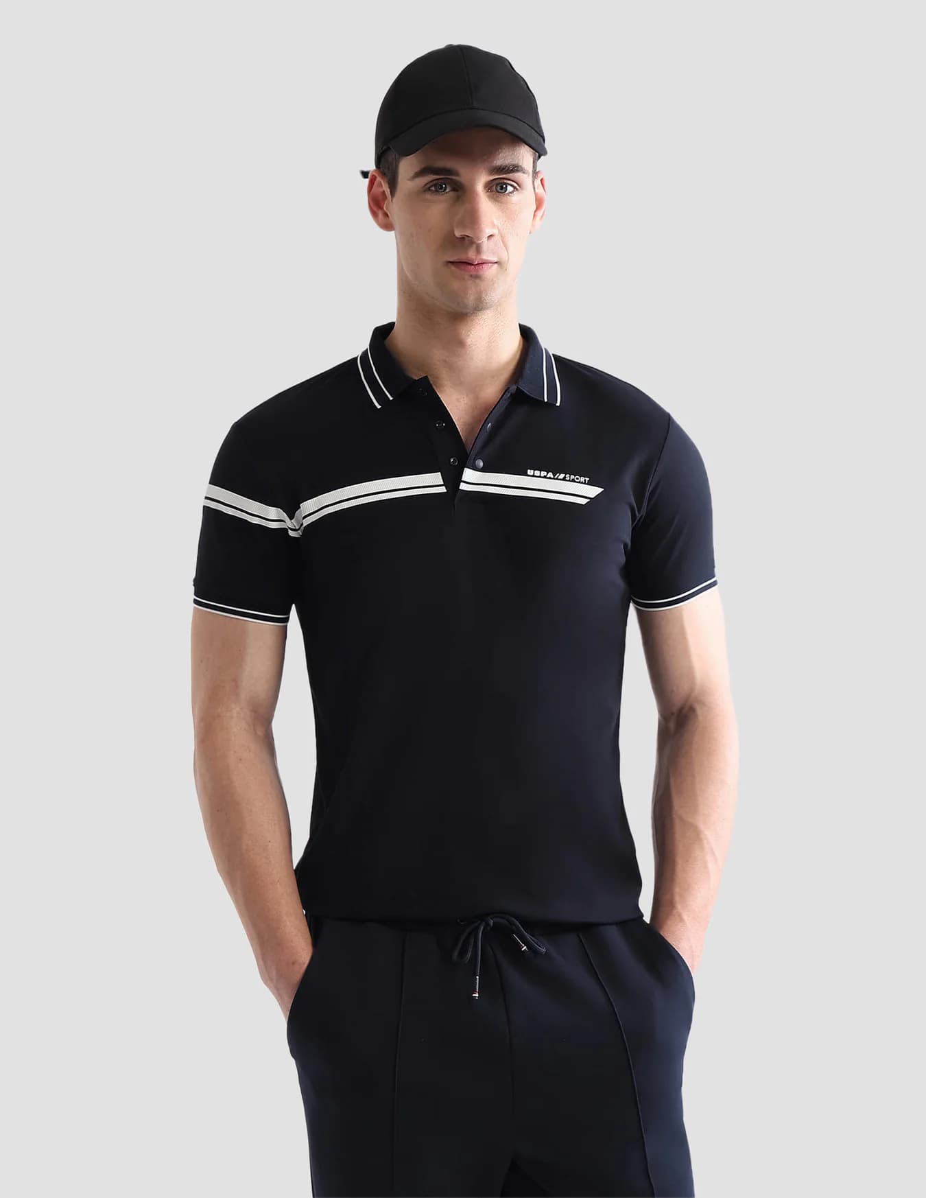 Men's Navy Casual Half Sleeves Solid Regular Fit Active Polo Tshirt