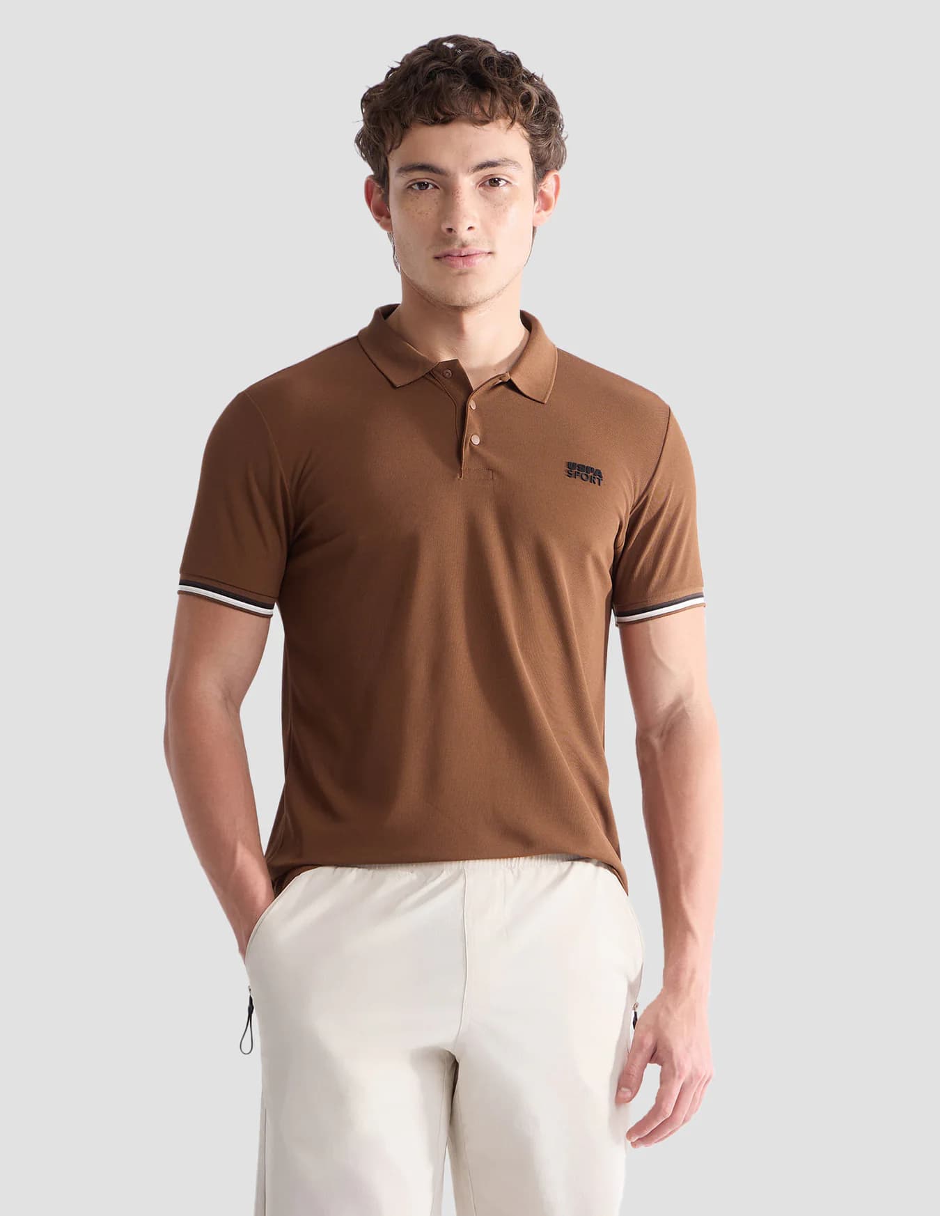 Men's Brown Casual Half Sleeves Solid Slim Fit Active Polo Tshirt