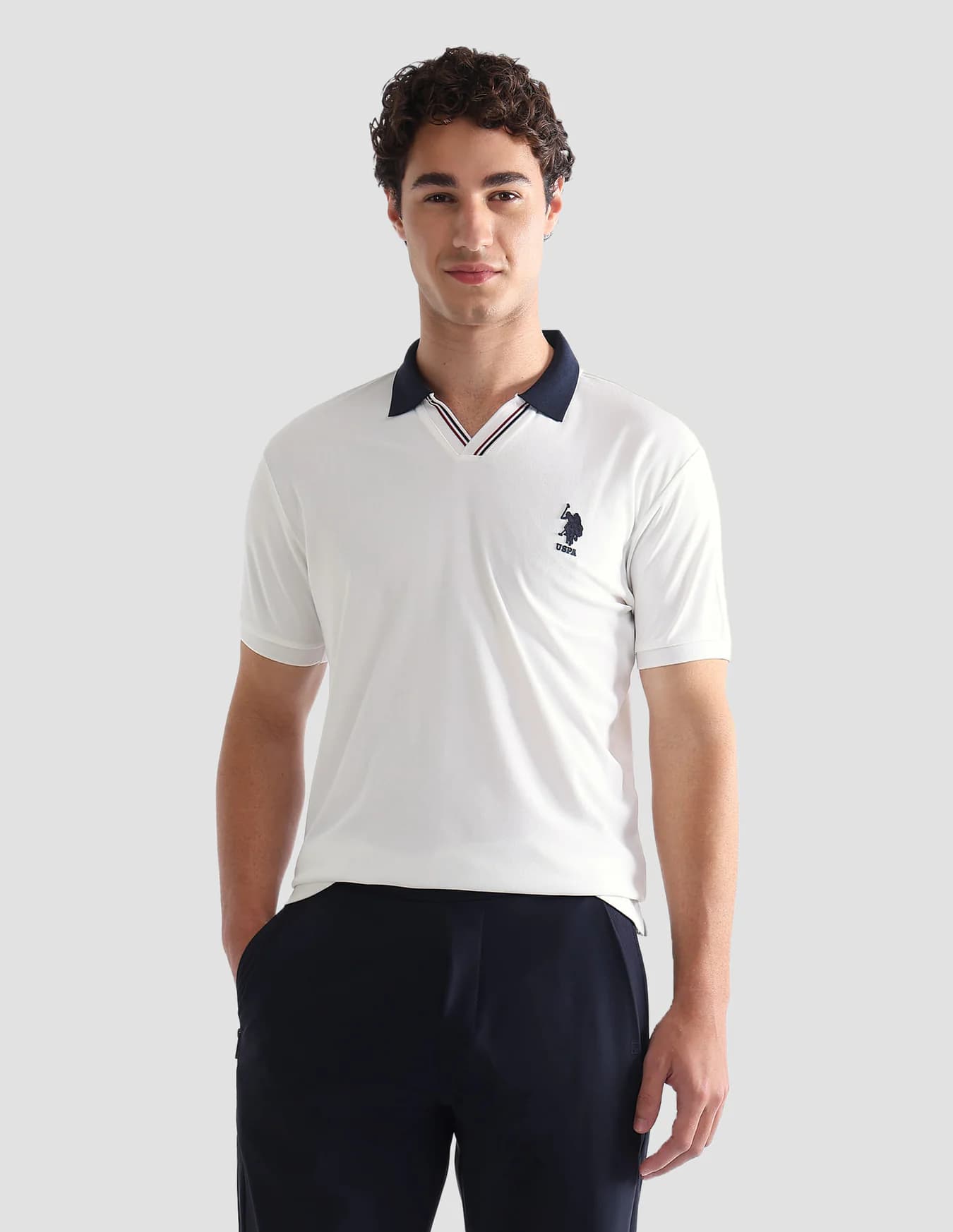 Men's Off White Casual Half Sleeves Solid Slim Fit Active Polo Tshirt