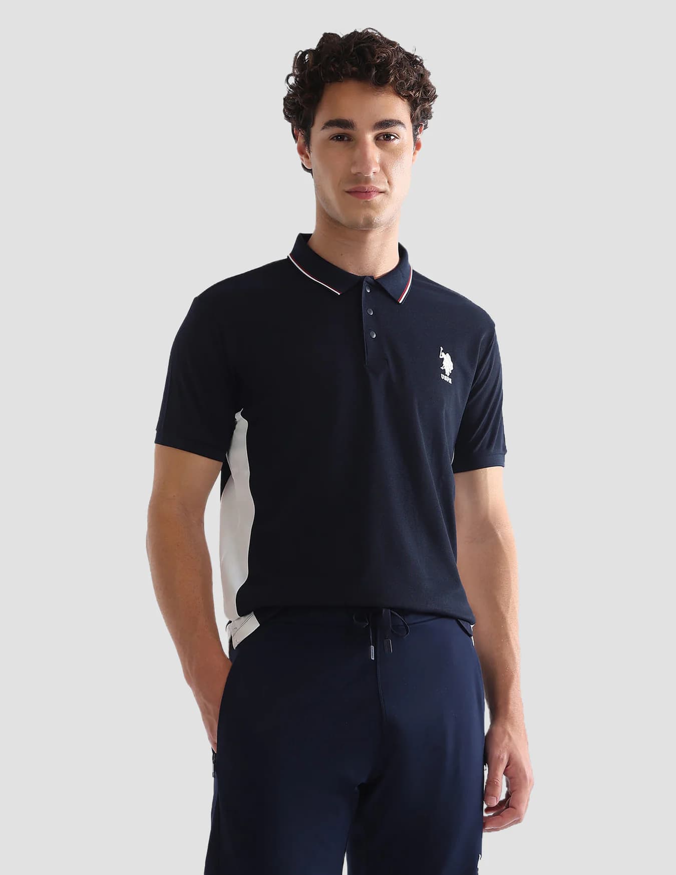 Men's Navy Casual Half Sleeves Solid Slim Fit Active Polo Tshirt