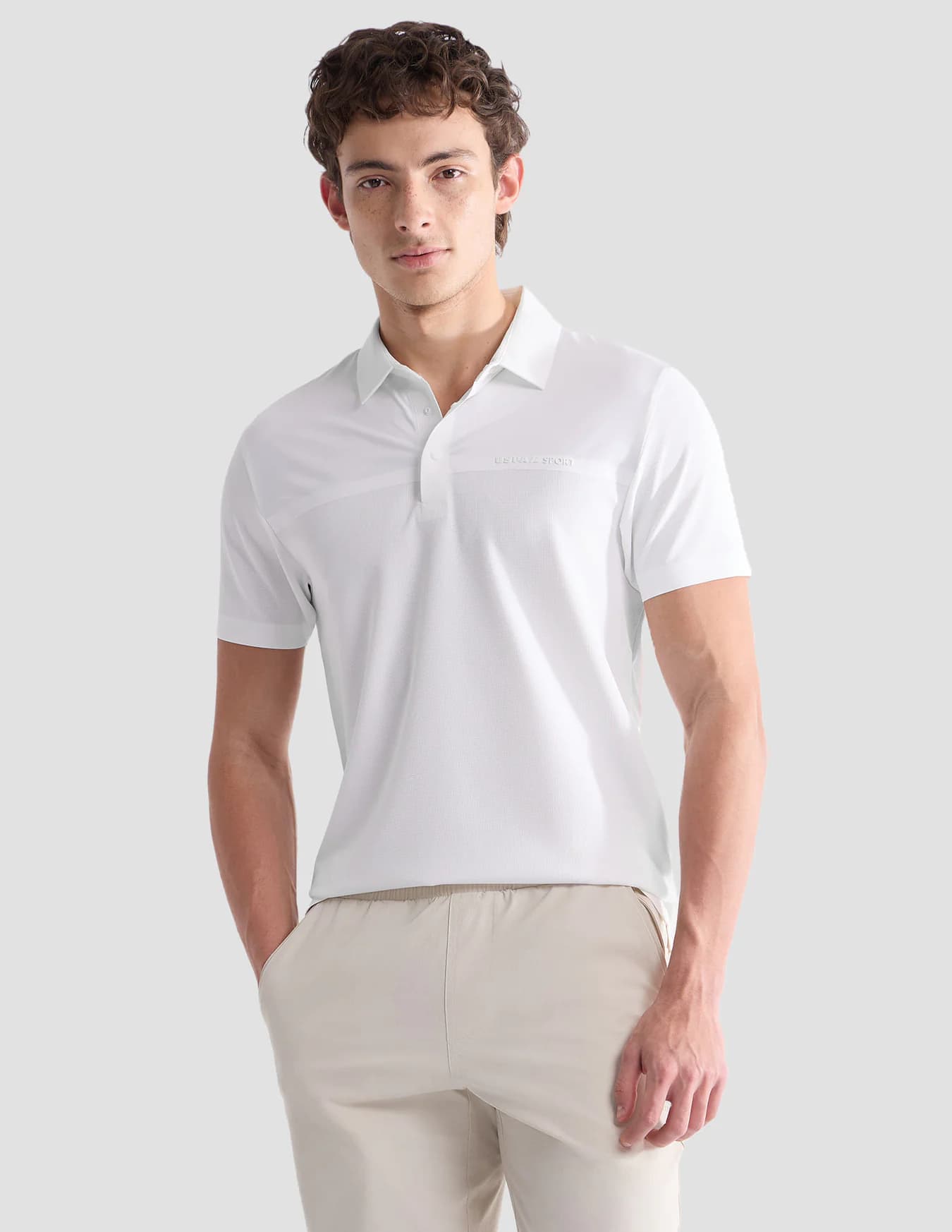 Men's Off White Casual Half Sleeves Textured Slim Fit Active Polo Tshirt