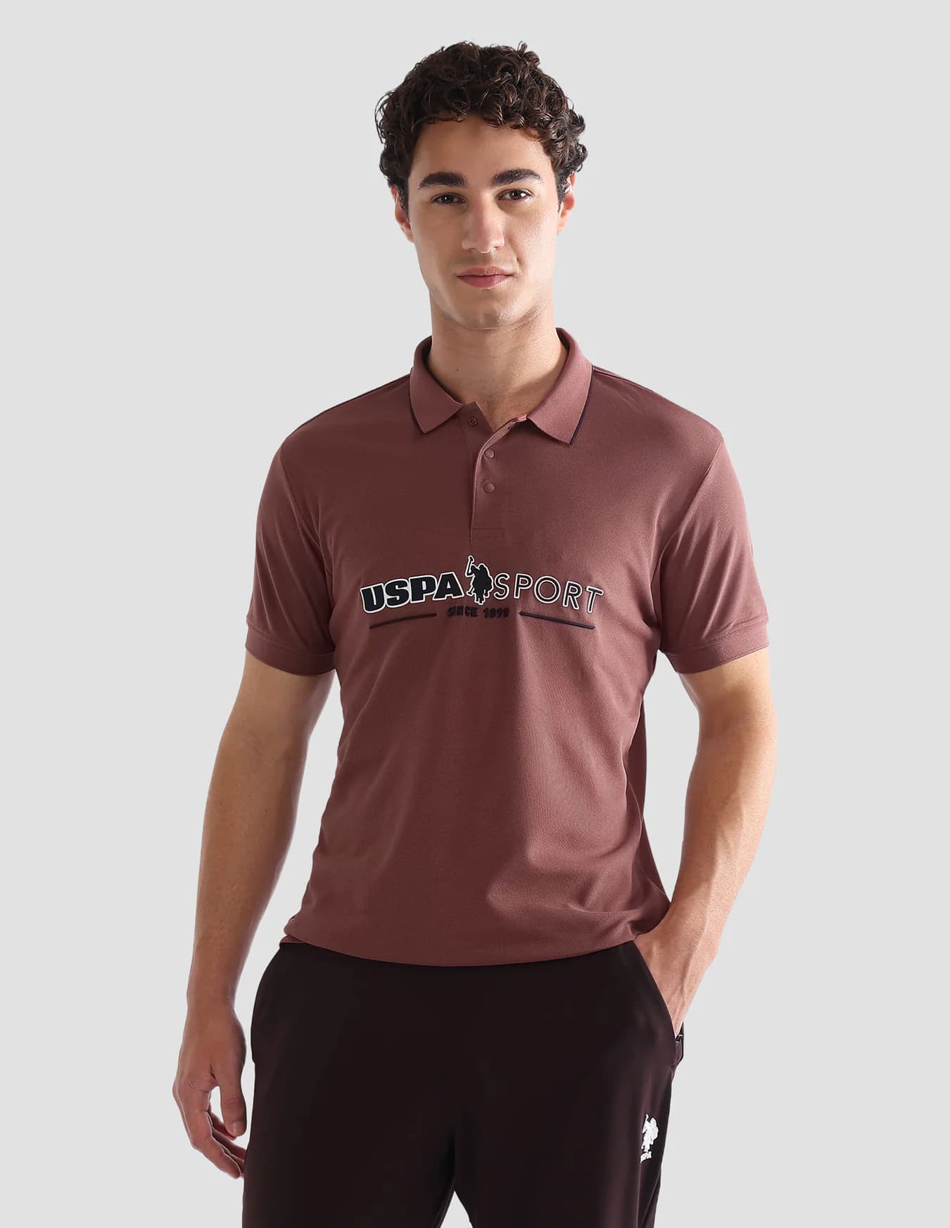 Men's Pink Casual Half Sleeves Embossed Slim Fit Active Polo Tshirt