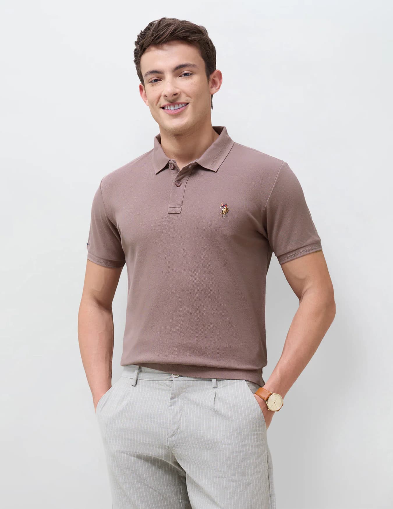Men's Pink Casual Half Sleeves Solid Slim Fit Polo Tshirt