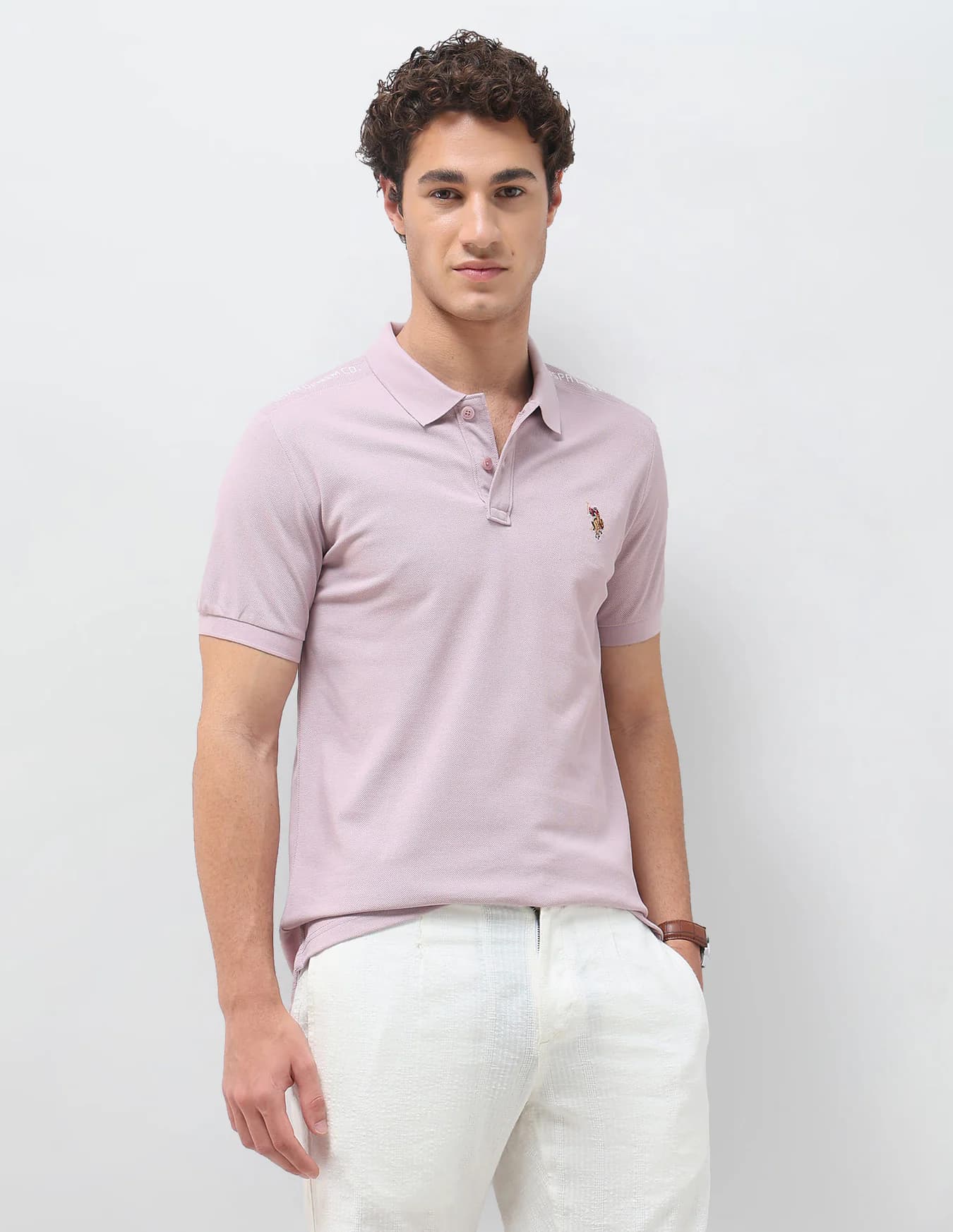 Men's Pink Casual Half Sleeves Solid Slim Fit Polo Tshirt