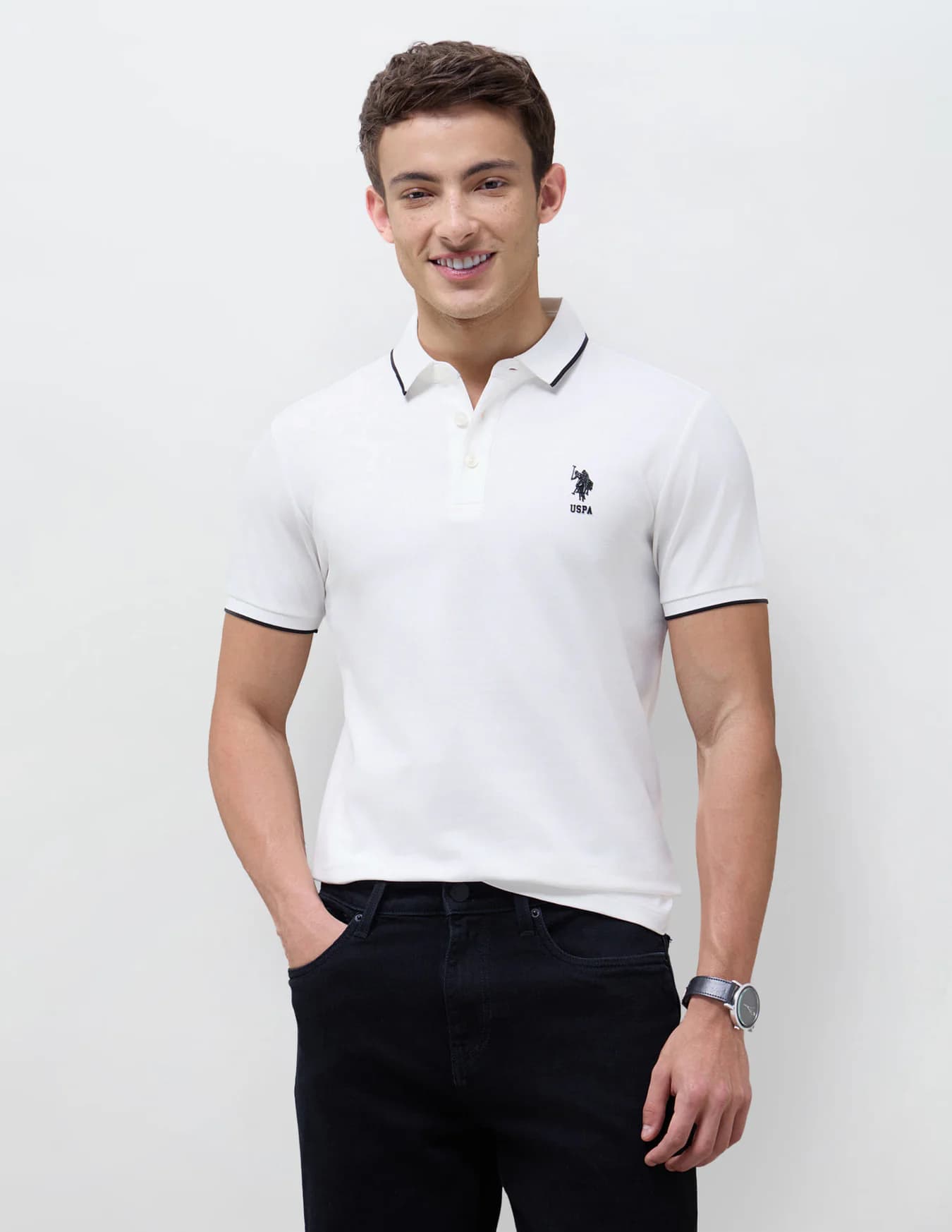 Men's White Casual Half Sleeves Solid Slim Fit Polo Tshirt