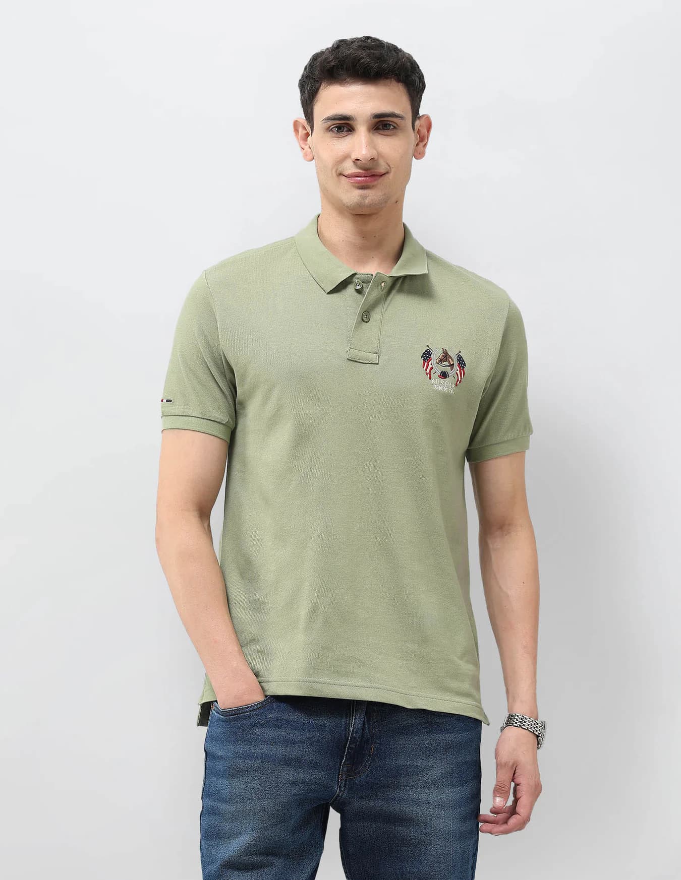 Men's Green Casual Half Sleeves Solid Muscle Fit Polo Tshirt