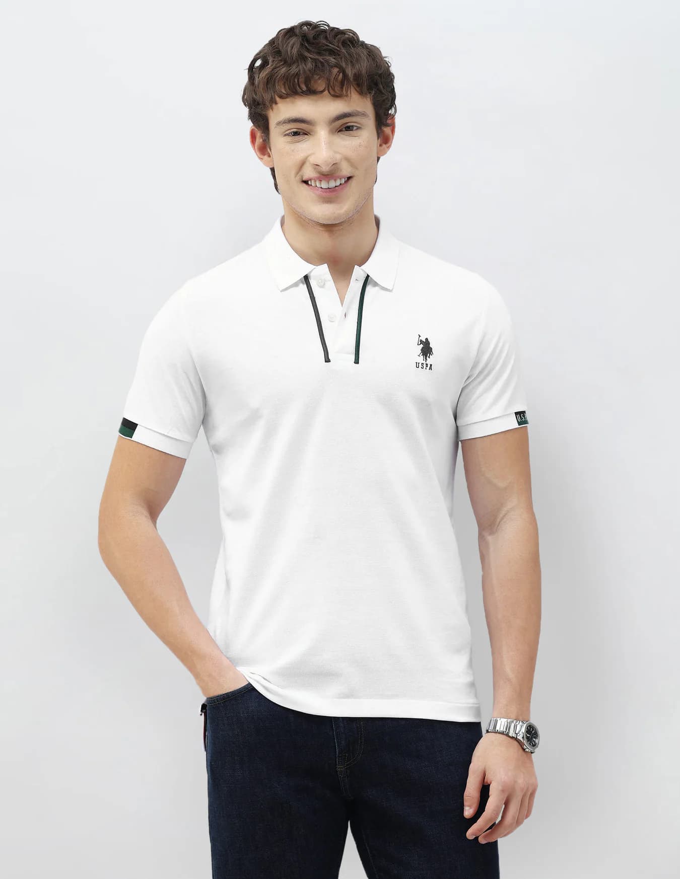 Men's White Casual Half Sleeves New Port Marina Solid Polo Tshirt