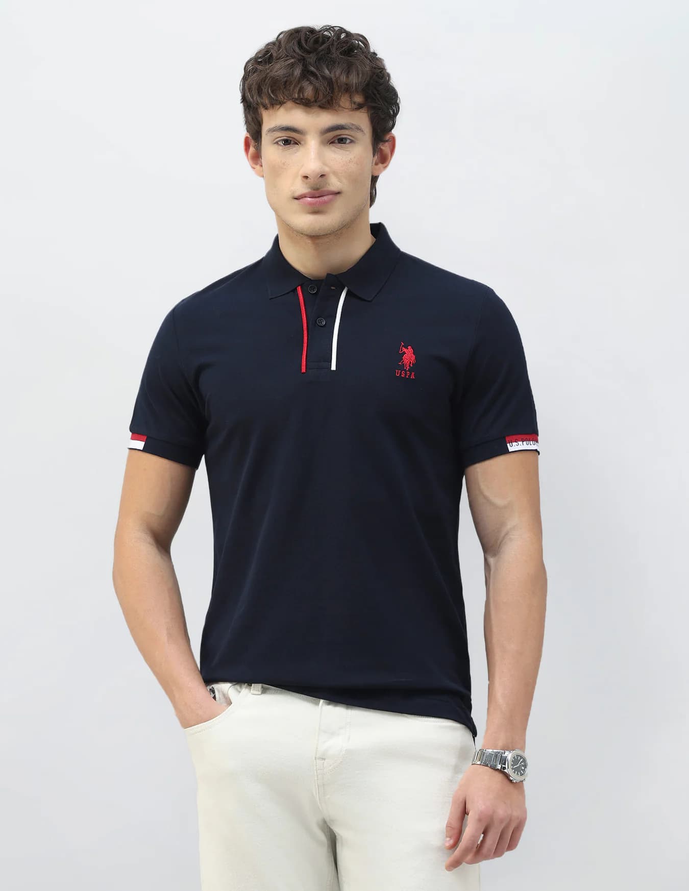 Men's Navy Casual Half Sleeves New Port Marina Solid Polo Tshirt