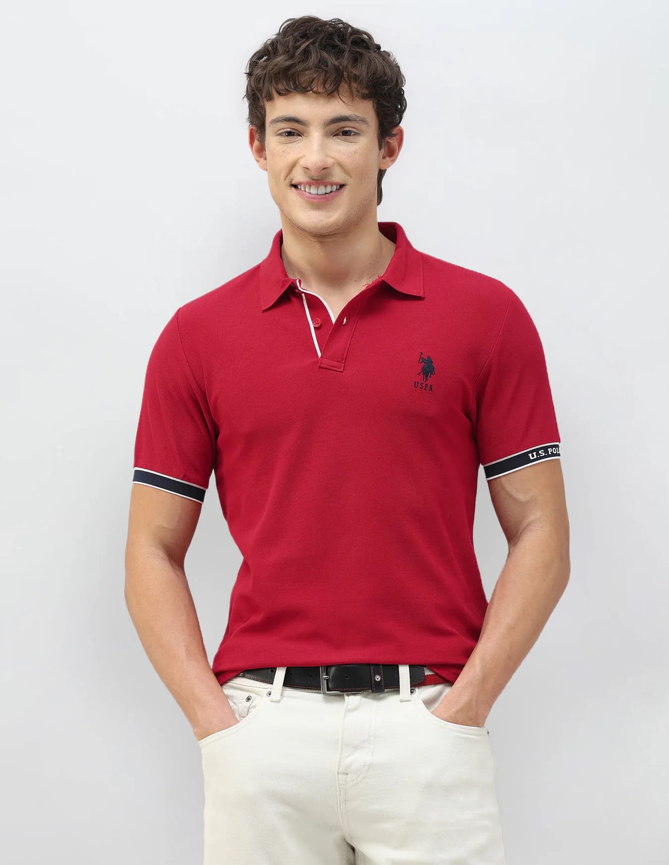 Men's Red Casual Half Sleeves New Port Marina Solid Polo Tshirt